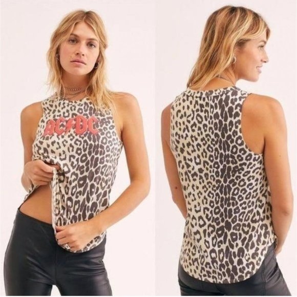 Free People ACDC leopard sleeveless tank Size Small - Picture 1 of 8